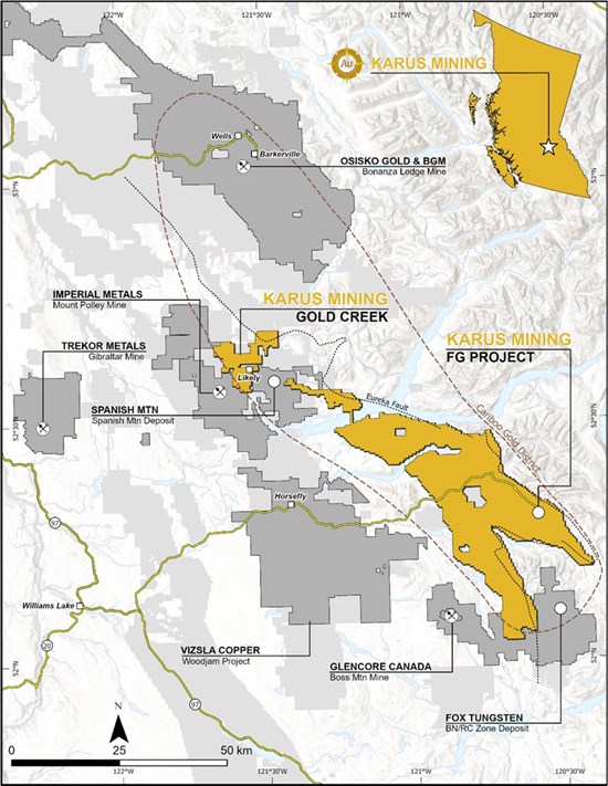 Figure 1: Karus South Cariboo Gold Projects