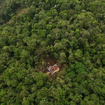 Photo 3 – aerial view of small footprint drill pad (CNW Group/Libero Copper & Gold Corporation.)