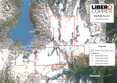 Figure 1: Location of the 2021 drill holes relative to historical drilling. (CNW Group/Libero Copper & Gold Corporation.)