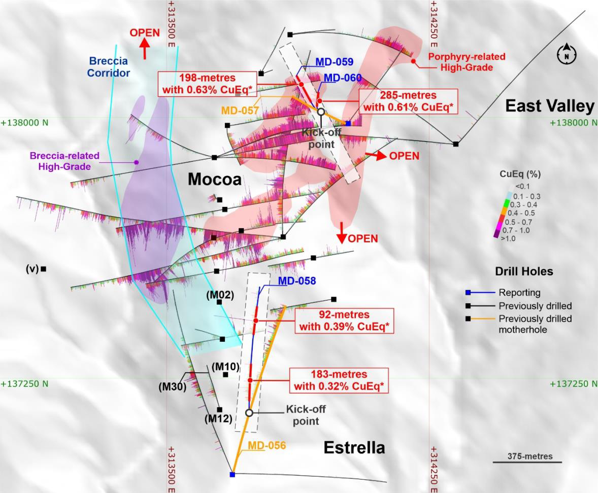 Plan view of holes MD-058, MD-059 and MD-060 reported in this release